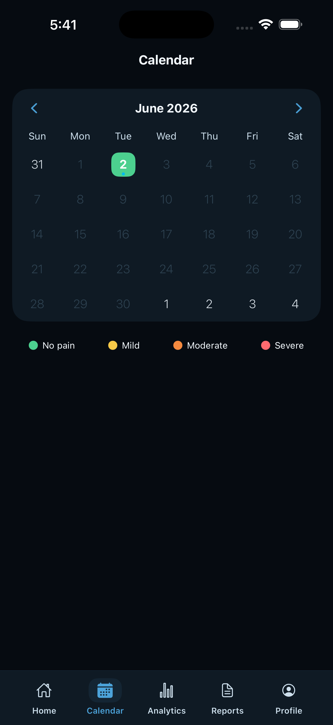 NeuroWeather calendar in dark theme